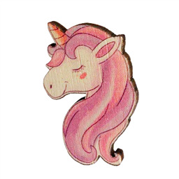 Деревянная брошь  Розовая грива единорога