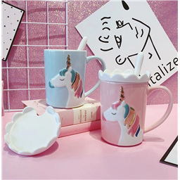 Кружка с крышкой и ложечкой  Love Unicorns 