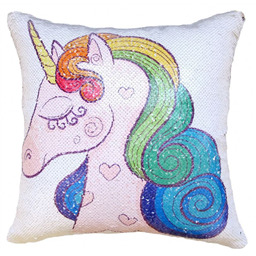 Подушка с пайетками Единорог и сердечки