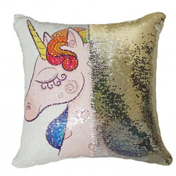 Подушка с пайетками Единорог и серебро