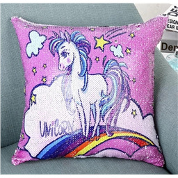Подушка с пайетками Единорог на радуге