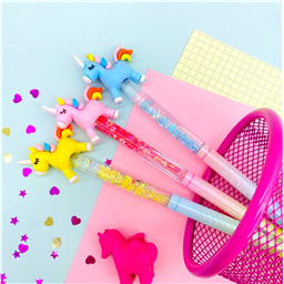 Ручка капиллярная с черным стержнем и блестками Uninorns Shine