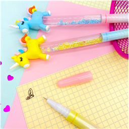 Ручка капиллярная с черным стержнем и блестками Uninorns Shine