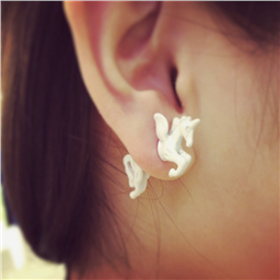 Серьги двухсторонние Пегас-единорог белый